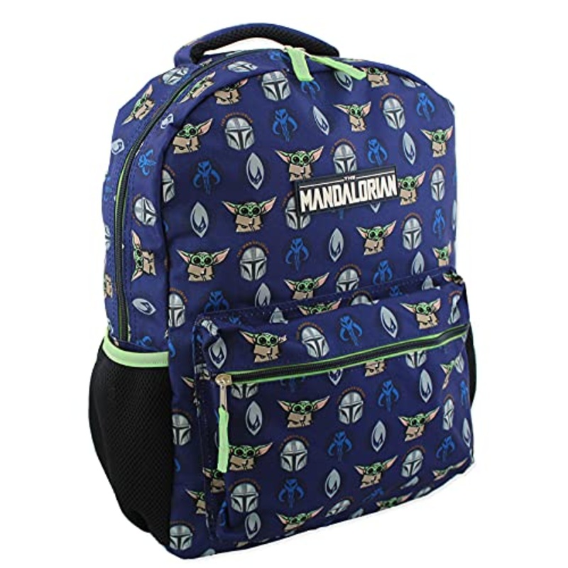 Star Wars Mandalorian Baby Yoda Boy's Girl's Adult 16 Inch School Backpack (One Size, Blue/Green)