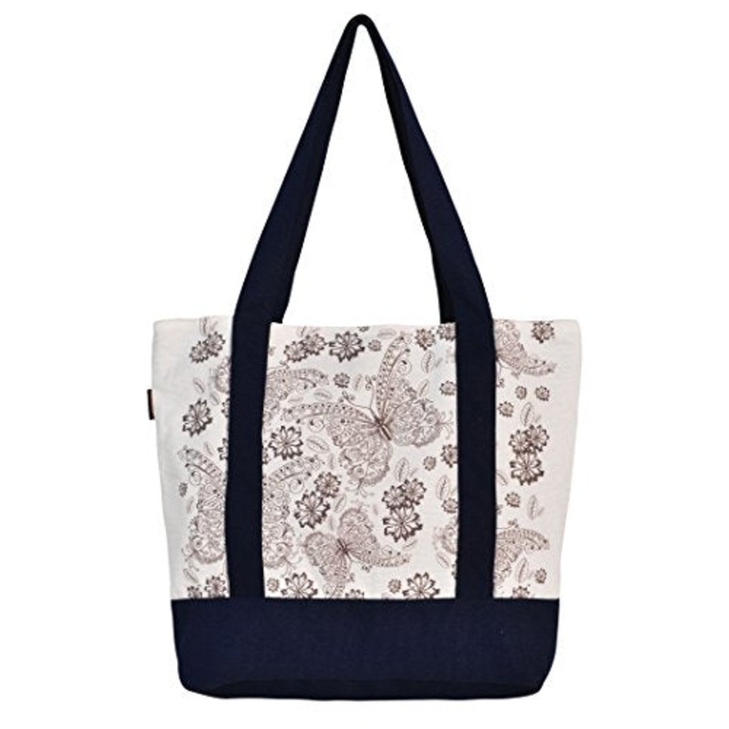 Vietsbay'S Women Floral Vintage Patternprint Heavyweight White Canvas Handbags