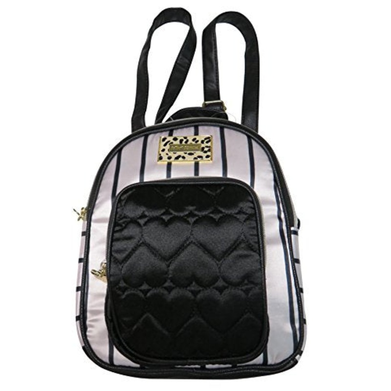 Betsey Johnson Mini Convertible Crossbody Backpack White/Black Pinstripe