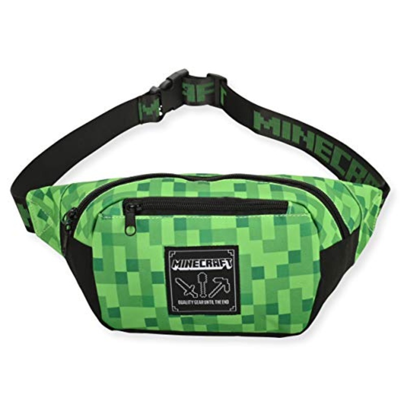 Boys Minecraft Fanny Pack Bag -Black and Green Minecraft Creeper Face Fanny Pack Bag, Adjustable - (Unisex, Black Green)