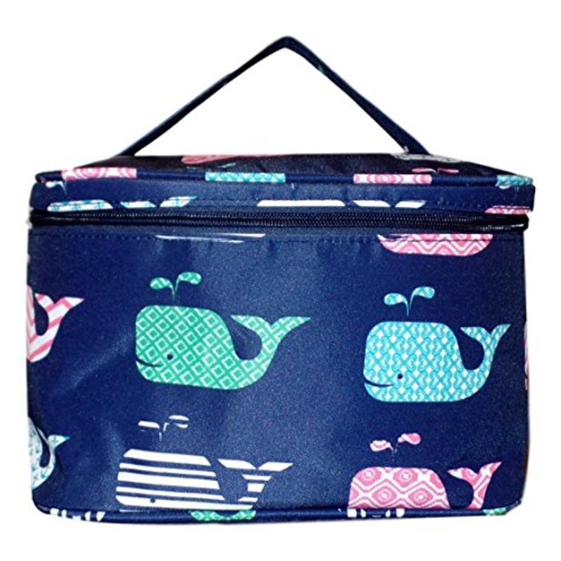 Fashion Print Soft Case Cosmetic Bag Can Be Personalized Or Monogrammed (Navy Whale)