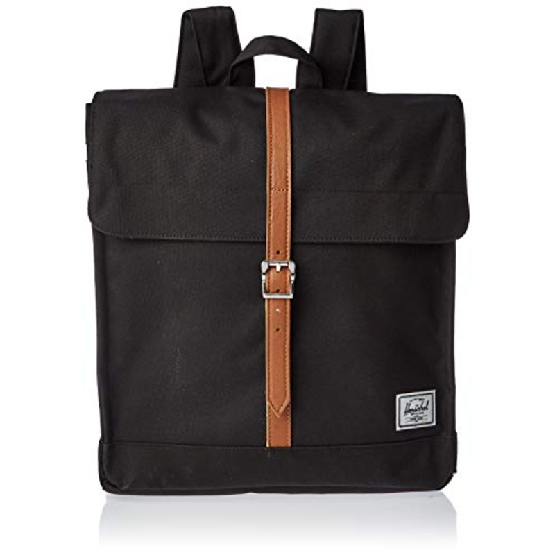 Herschel City Backpack, Black/Tan Synthetic Leather, Mid-Volume 14.0L