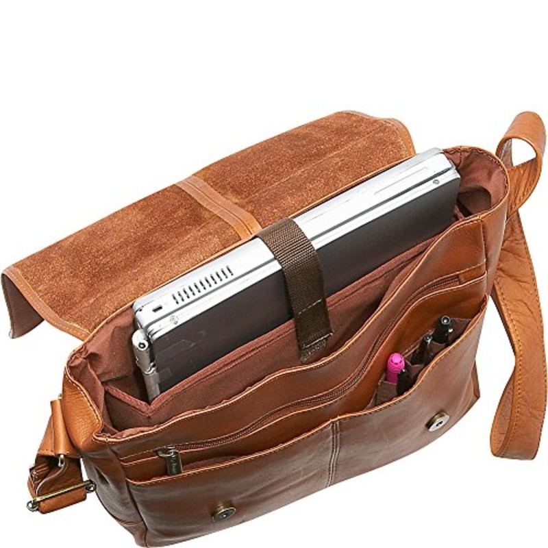Ledonne Leather Rivet Computer Messenger Bag, Caf