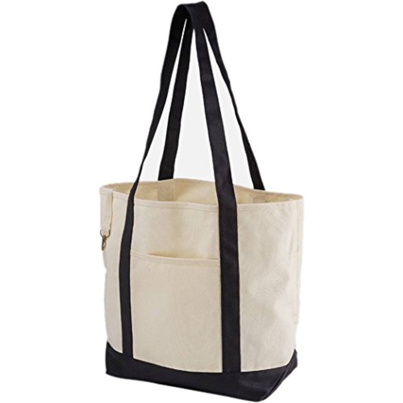 Zuzify Organic Cotton Canvas Boat Tote Bag. Ou1091 Os Natural / Black