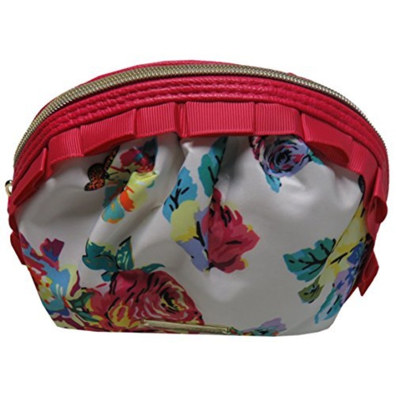 Betsey Johnson Women'S Mini Ruffle Cosmetic Bag, White/Floral