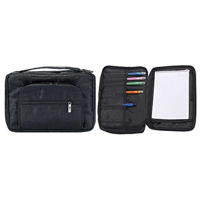 Black Front Pocket 8 X 11 Inch Heavy Duty Jacquard Bible Cover Case With Handle
