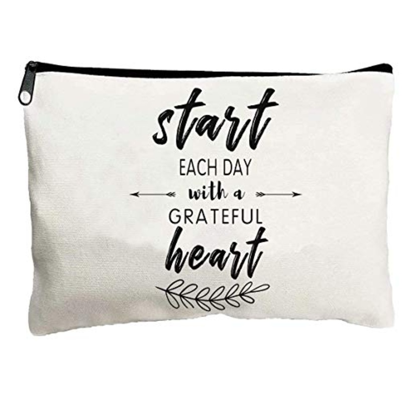 Cosmetic Bag for Girls Start Each Day with a Grateful Heart Cute Makeup Zipper Pouch Bag Cosmetic Travel Accessories Bag Birthday Gifts for Women Best Friend Sister Teen Girls Colleagues