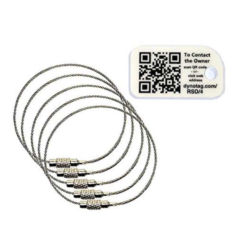 Dynotag 5 Ultra-Tough Braided Stainless Steel 6" Tag Loops +1 Qr Smart Minitag