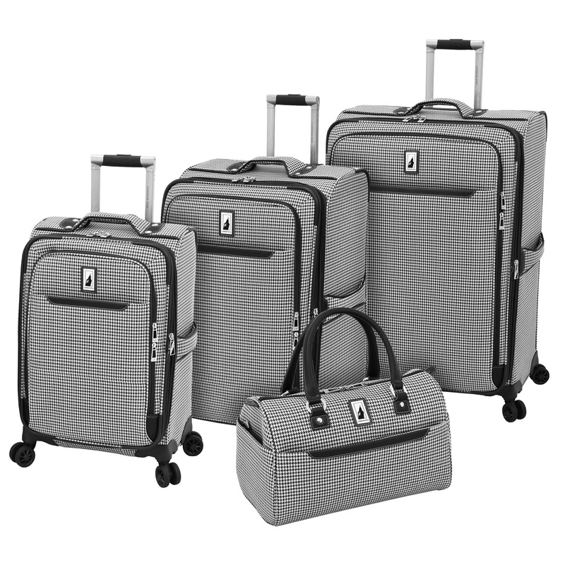 London Fog Cambridge II 4 Piece Set (Satchel, 20", 25", 29"), Black White Houndstooth