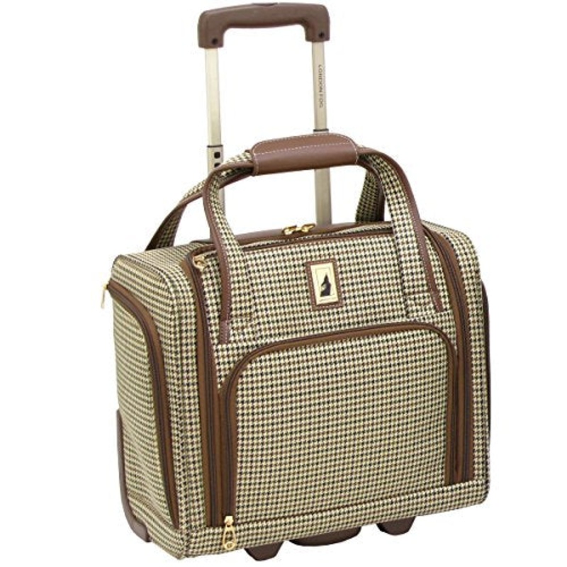 London Fog Cambridge Ultra-Lightweight 15Inch 2-Wheel Under The Seat Bag, Olive Houndstooth