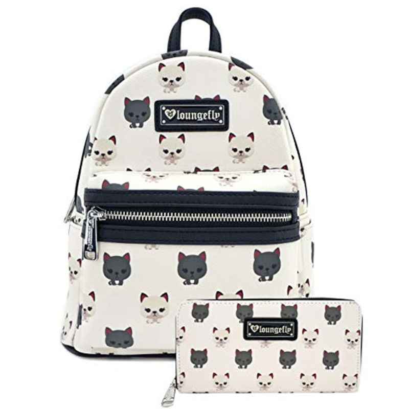 Loungefly Cat Print Faux Leather Mini Backpack and Wallet Set (Off White)