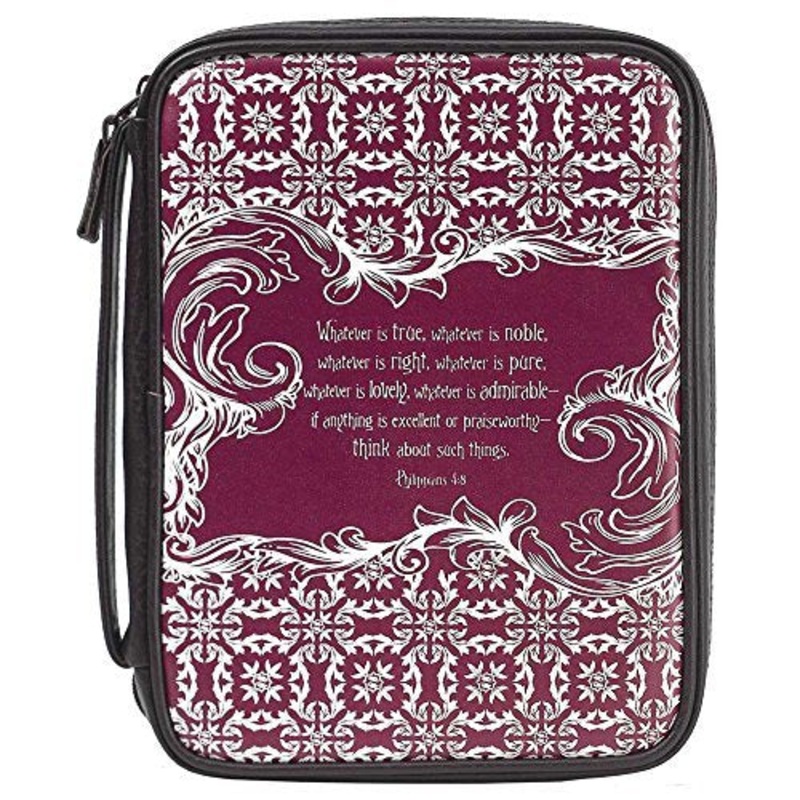 True Noble Admirable Burgundy Damask Medium 9 X 6.5 Inch Vinyl Womens Bible Cover Case