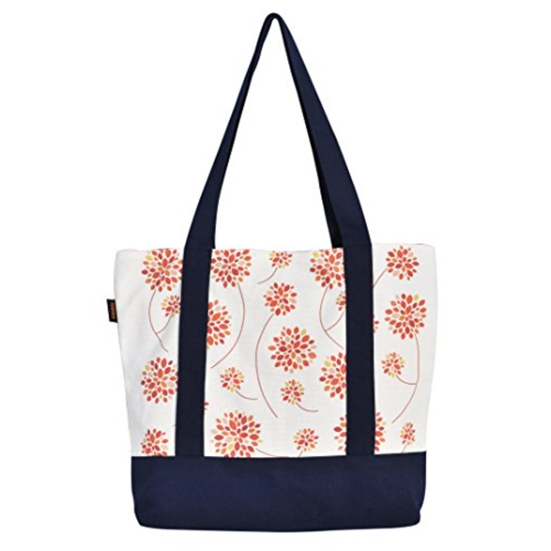 Vietsbay'S Women Floral Designprint Heavyweight White Canvas Handbags