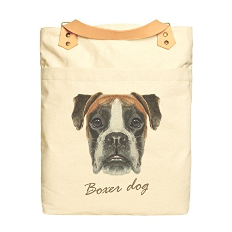 Boxer Dog Portrait Print Cotton Canvas Leather Straps Laptop Backpack Was_34