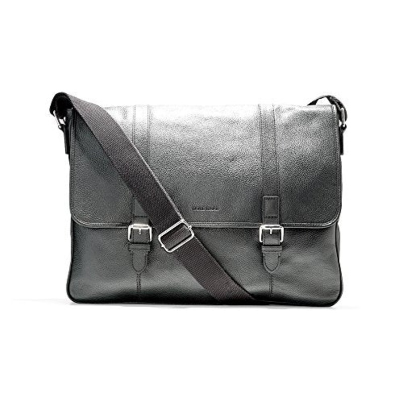 Cole Haan Black Large Pebble Messenger Soft Leather Shoulder Strap Bag 12" H X 16" W X 2.75" D