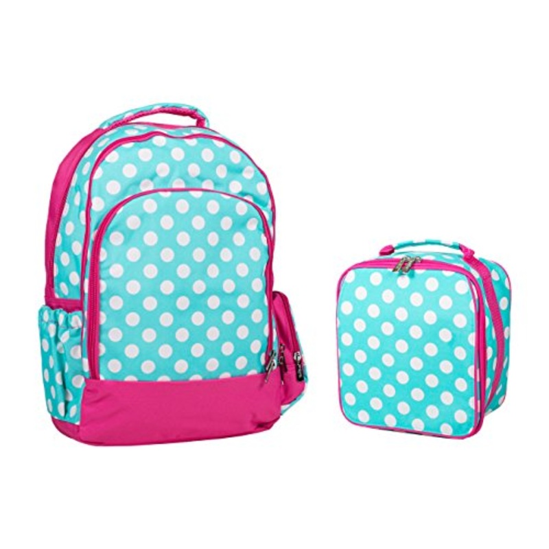 Reinforced Design Water Resistant Backpack And Lunch Bag Set (Aqua Dot)