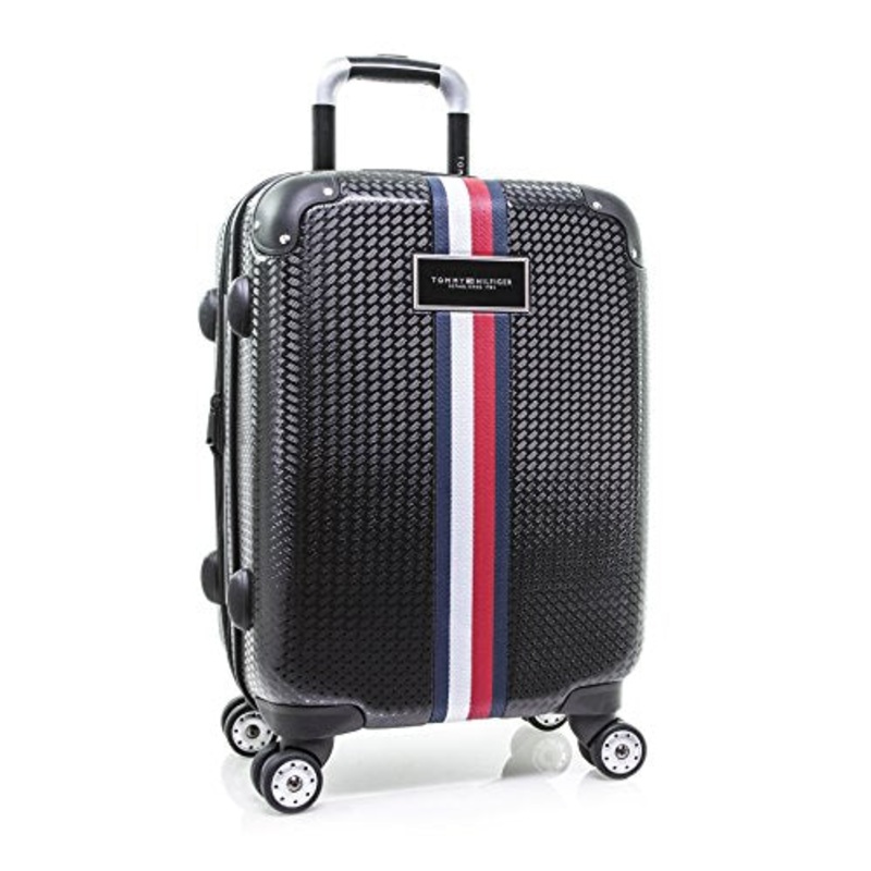 Tommy Hilfiger Basketweave 21" Expandable Hardside Spinner, Black