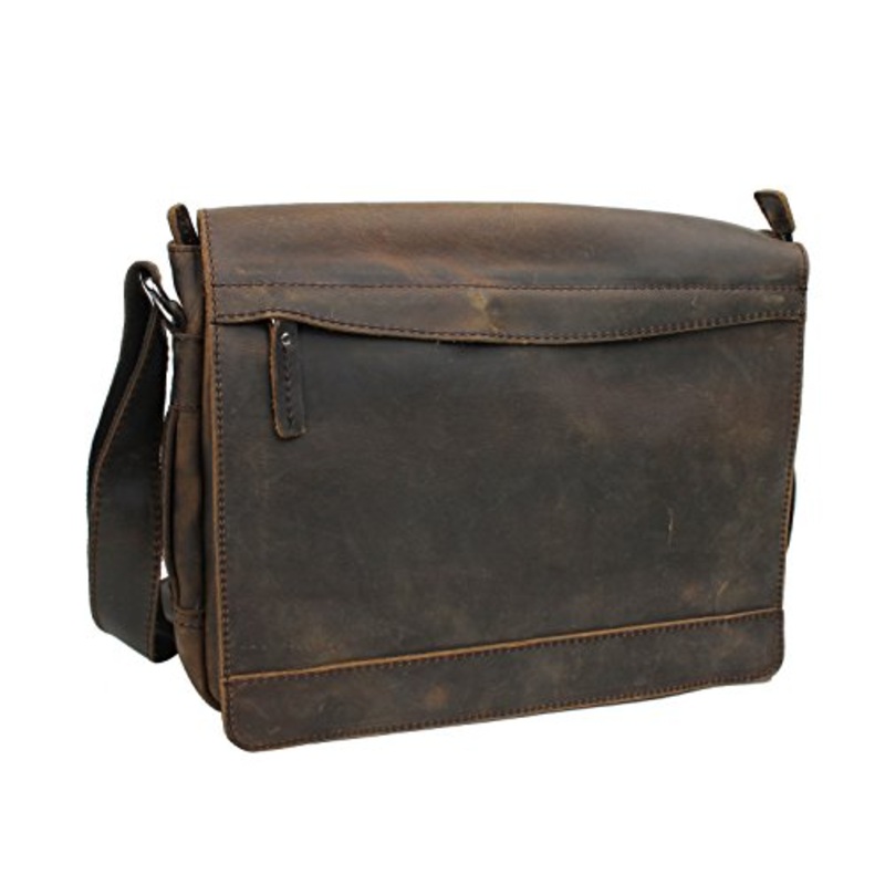 Vagabond Traveler 14" Leather Messenger Laptop Bag L18. Dark Distress