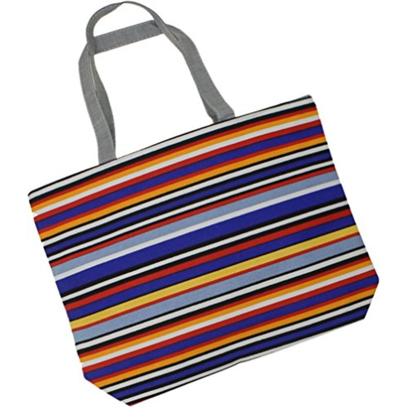 Zuzify Over The Shoulder Cotton Canvas Zipper Tote Bag. Zuz0015 Os Bright Stripes