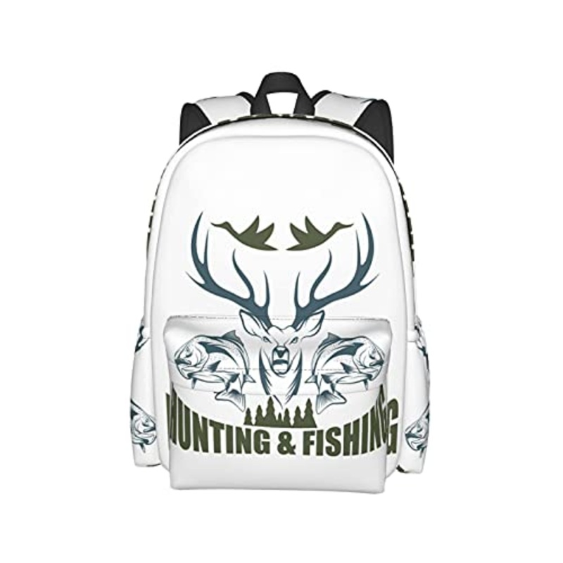 BAIW School Backpacks 16.9 Inch Print Design Student Bookbags Laptop Casual Rucksack Artistic Animals Emblem Moose Head Horns Trout Salmon Sea Fishes