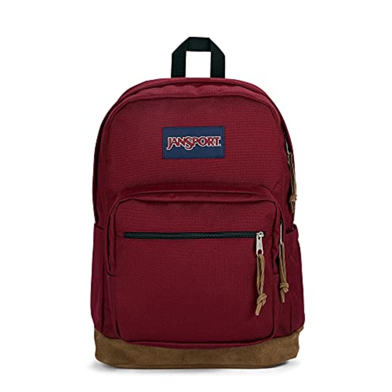 JanSport Right Pack Backpack - School, Travel, Work, or Laptop Bookbag with Suede Leather Bottom with Water Bottle Pocket, Russet Red