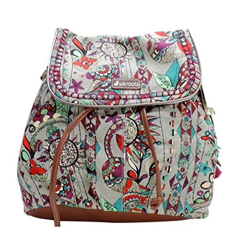 Sakroots Spirit Desert Backpack Handbag Artist Circle Grey Floral Owl Print