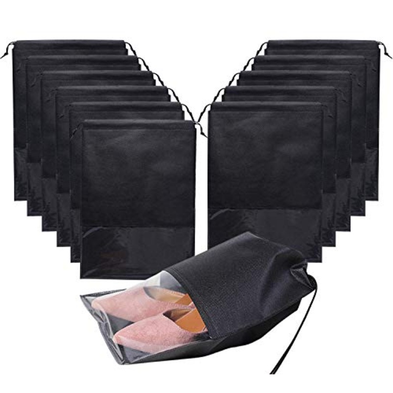 Shoe bag - 12 Pcs Shoe Storage Bags for Men and Women, Waterproof Large Travel Gym Shoe Bag Pouch Organizer, Black