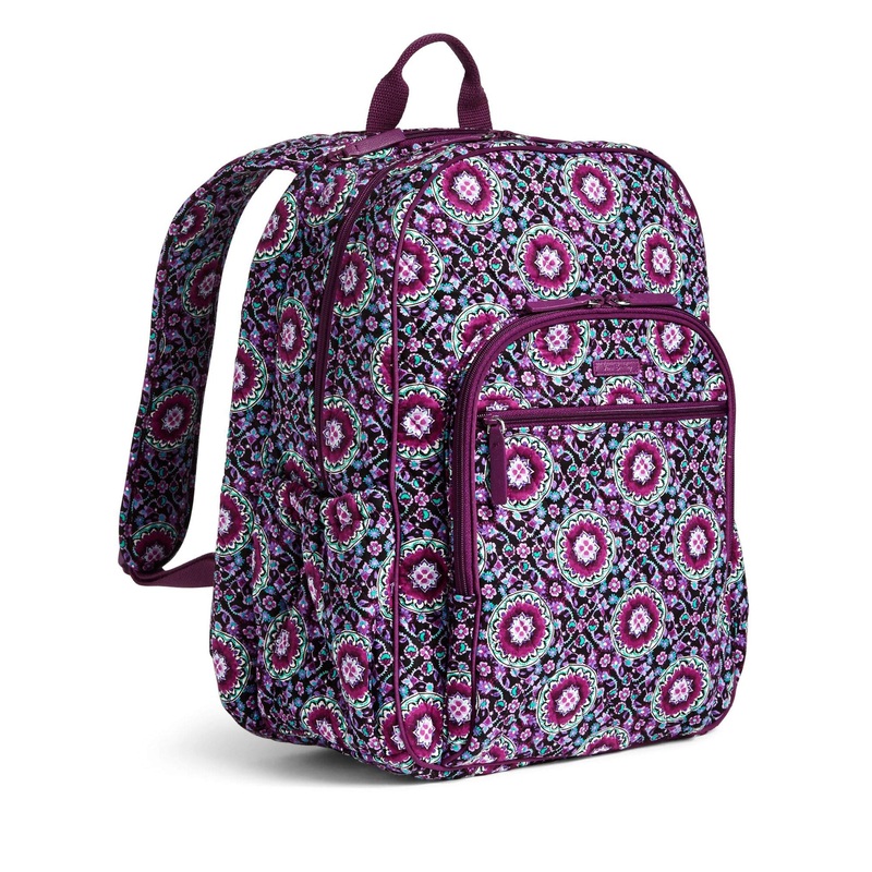 Vera Bradley Campus Tech Backpack, Signature Cotton (Purple/Lilac Medallion, One Size)