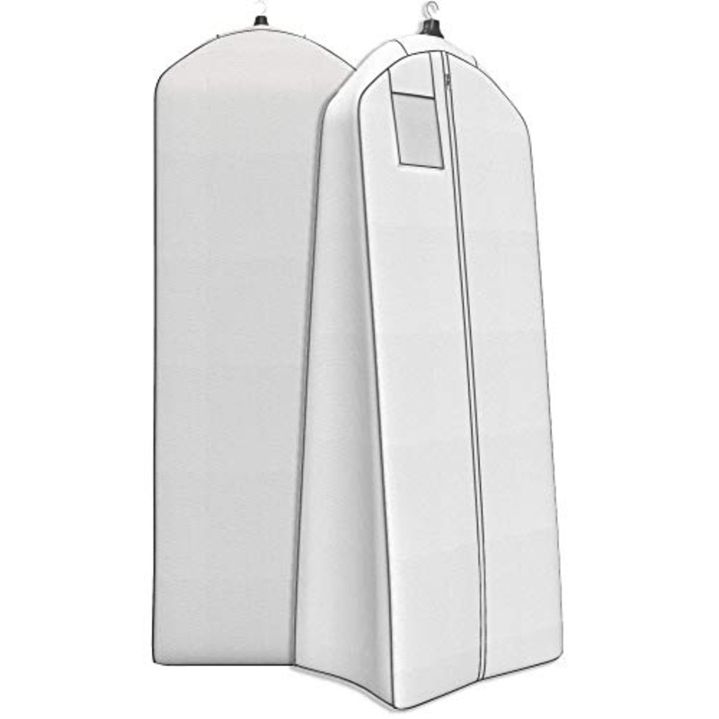 Wedding Gown Gusseted Garment Bag - 20" Gusset for Large Bridal and Prom Dresses with Boxed Bottom - ID Window - 72" x 24" - White and Grey - Monster Bag Collection by Your Bags