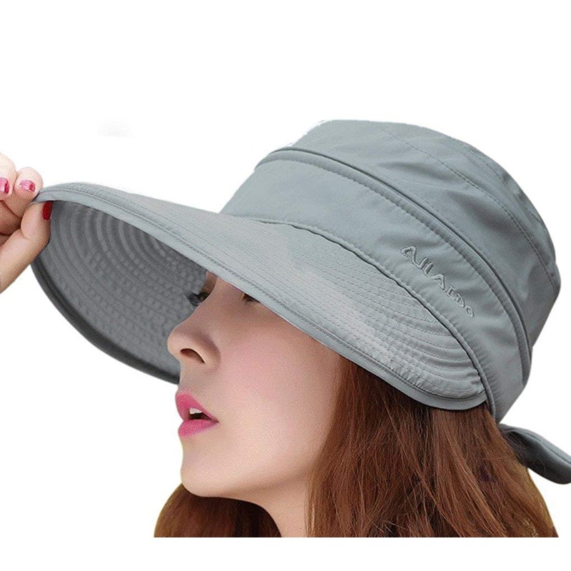 Women's 2 in 1 Anti UV Beach Sun Hat Golf Cap Tennis Cycling Fishing Cap Removable Top Cover Open-top Wide Brim Sunhat Shapeable Peaked Floppy Travel Bucket Cap Sun Visor UPF 50+