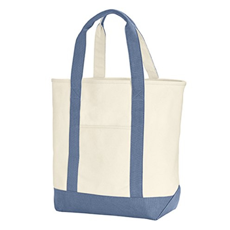 Zuzify Heavy Canvas Pigment Dyed Handles Tote Bag. Ix0991 Os Ivory / Blue Jean