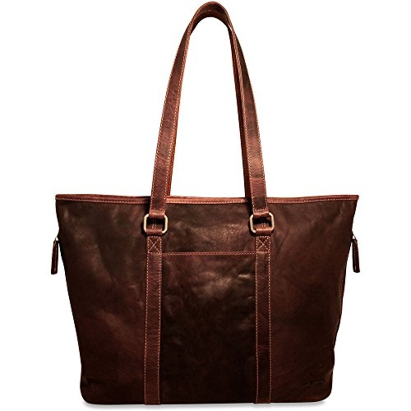 Jack Georges Voyager Shopper Zip Top Tote Bag, Leather Handbag in Brown