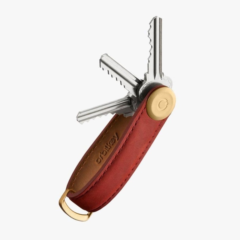 Orbitkey Leather Key Organiser Crazy Horse Maple Red with Red Stitching