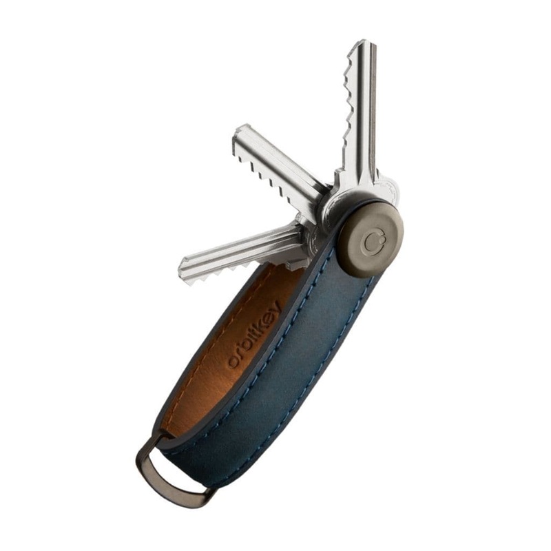 Orbitkey Leather Key Organiser Crazy Horse Marine Blue with Blue Stitching