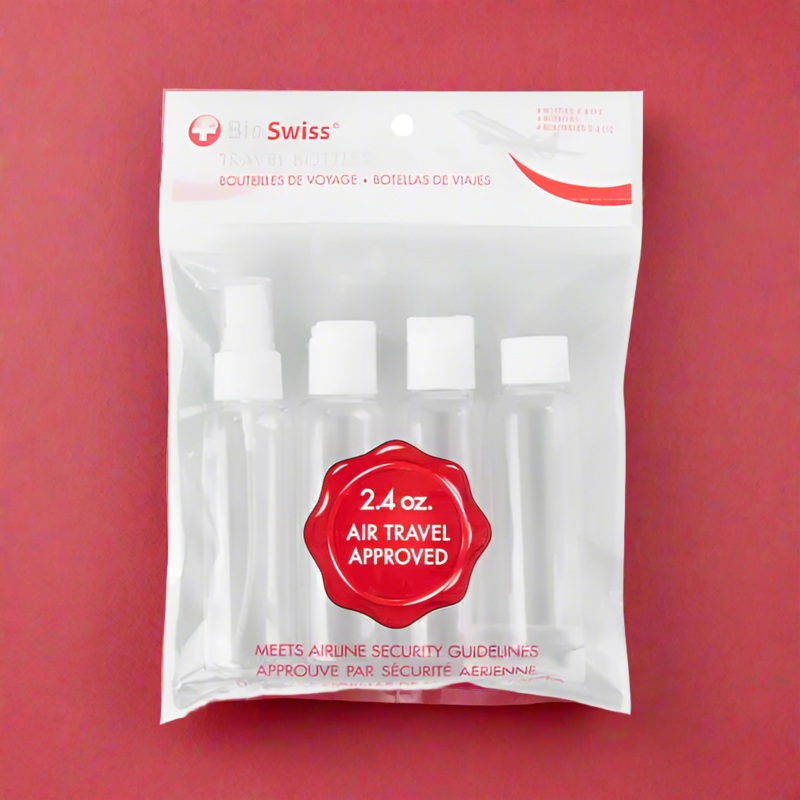 BioSwiss 2.4 Ounce 3-1-1 Clear Toiletry Bottles