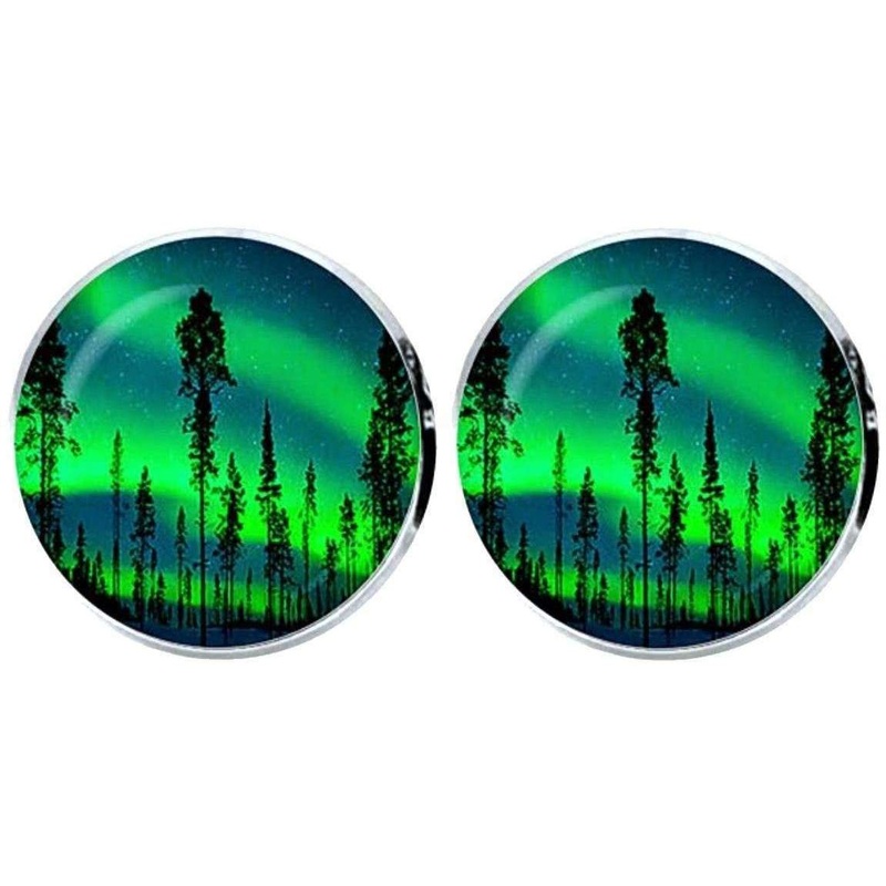 Bassin and Brown Northern Lights and Pine Tree Cufflinks - Green/Blue
