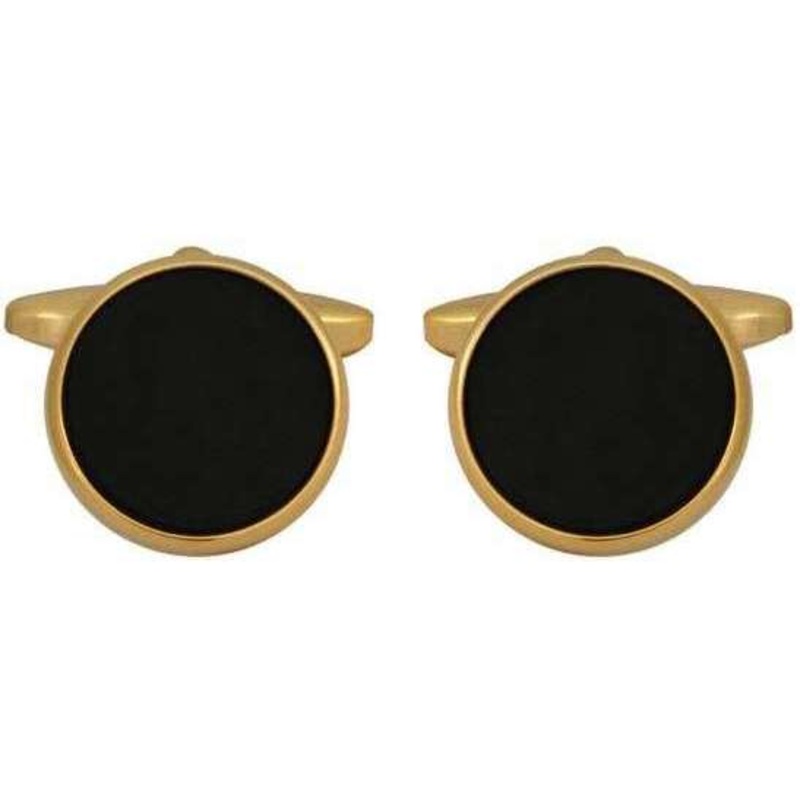 David Van Hagen Gold Plated Onyx Round Cufflinks - Black/Gold