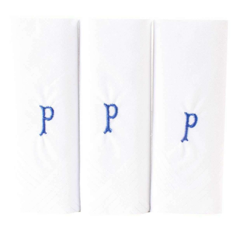 David Van Hagen P Initial 3 Pack Handkerchief - White/Blue