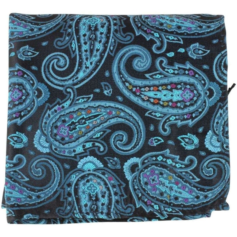 Knightsbridge Neckwear Large Paisley Silk Pocket Square - Black/Turquoise