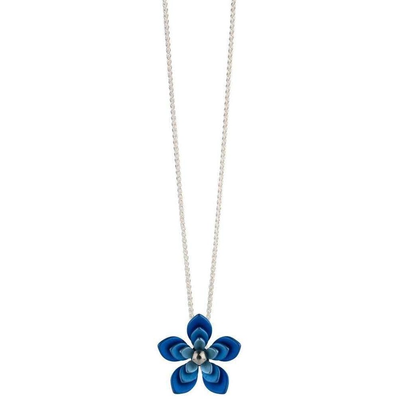 Ti2 Titanium Double Five Petal Flower Pendant - Blue