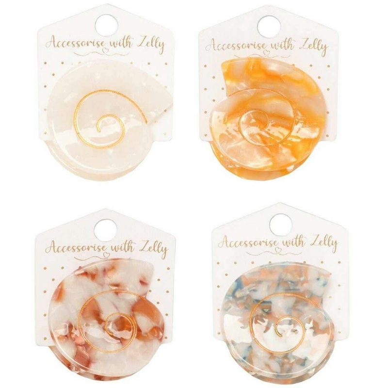 Zelly 4 Assorted Small Resin Shell Hair Claw Clips - White/Yellow/Blue/Brown