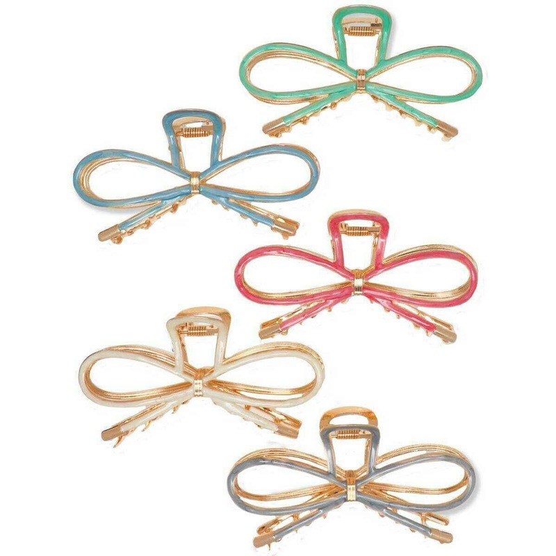 Zelly 5 Assorted Large Enamel Bow Hair Claw Clips - Gold