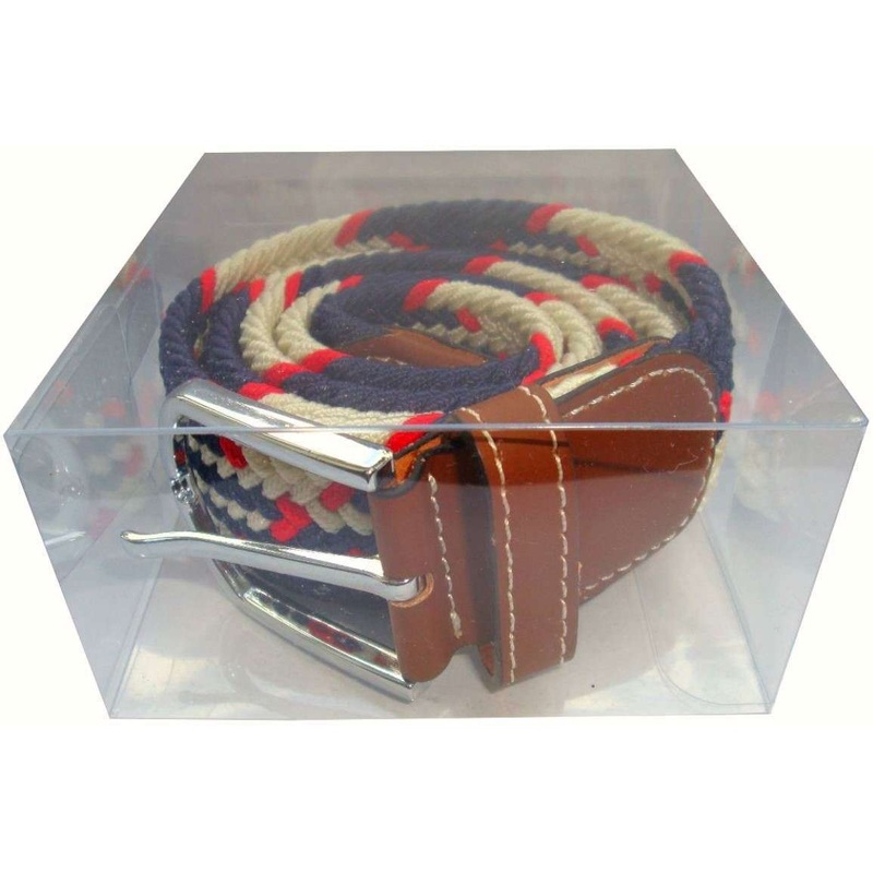 Bassin and Brown Jagged Stripe Elasticated Woven Buckle Belt - Red/Navy/White