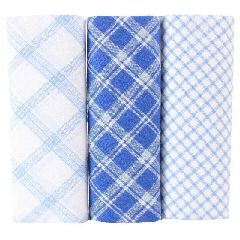 David Van Hagen Checked 3 Pack Handkerchief - Blue