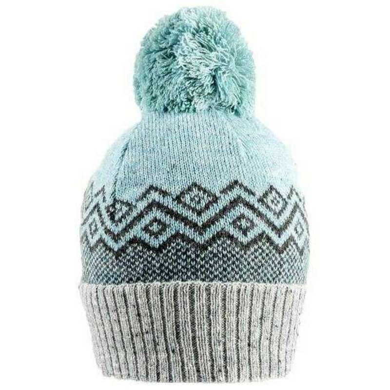 Dents Jacquard Geometric Pattern Knitted Bobble Hat - Duck Egg Blue/Dove Grey