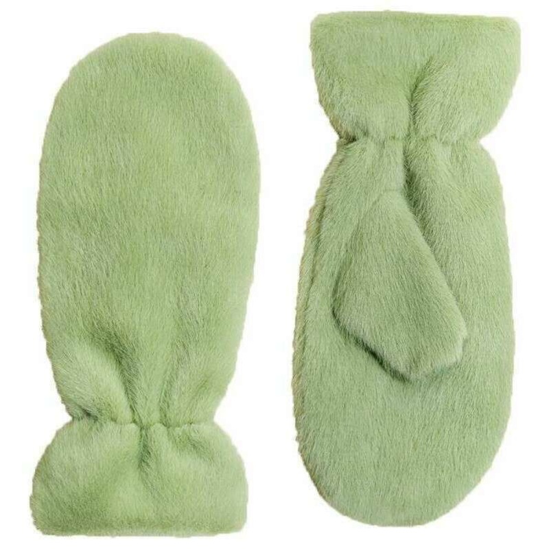 Powder Fluffy Teddy Mittens - Sage Green