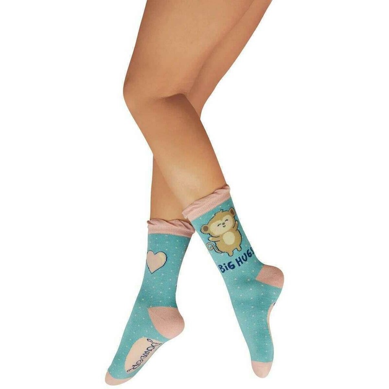 Powder Huggy Monkey Ankle Socks - Aqua Blue