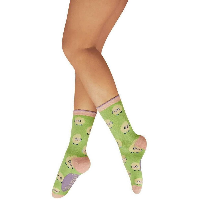 Powder Marshmallow Sheep Ankle Socks - Mint Green
