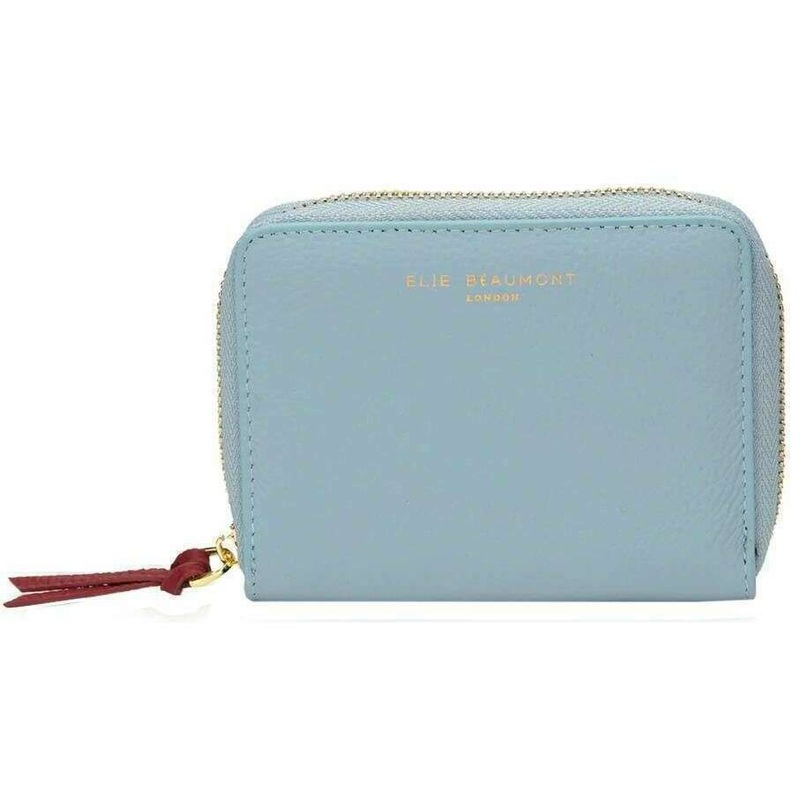 Elie Beaumont Zipper Purse - Powder Blue/Wine Red