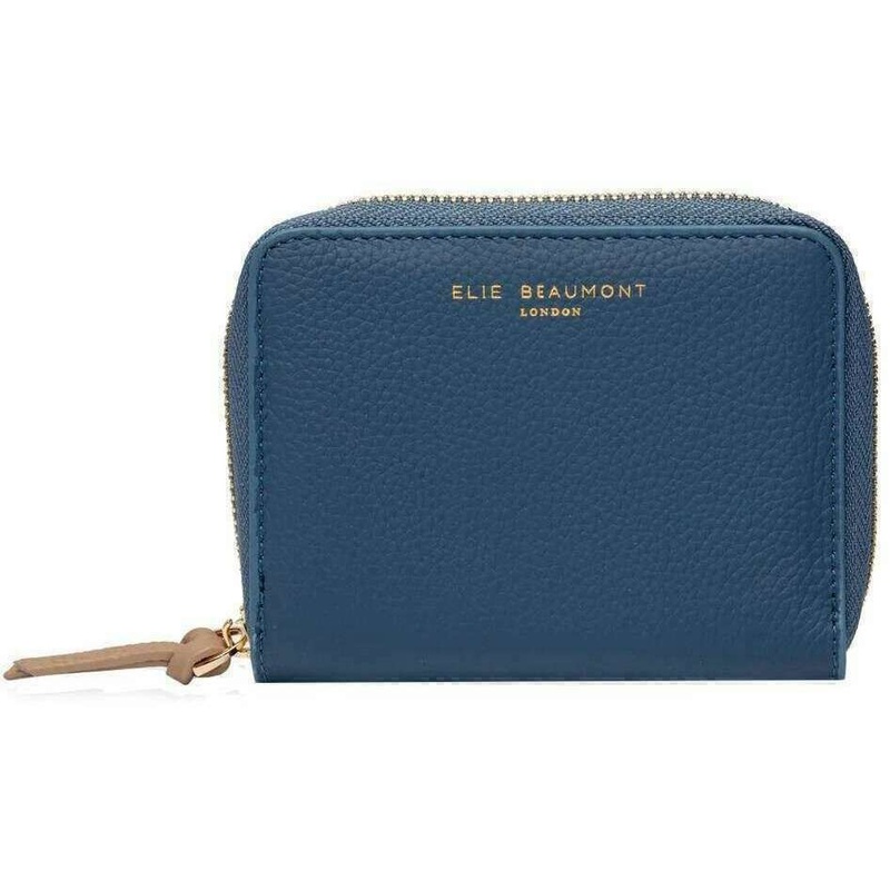 Elie Beaumont Zipper Purse - Teal Blue/Latte Beige